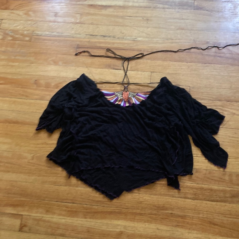 Free People Short Sleeve Flowy Peacock Embroidery Top